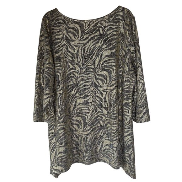 Ruby Rd Zebra Print Knit Tunic Top Womens 1X Rhinestone Trim Handkerchief Holida - Picture 3 of 9